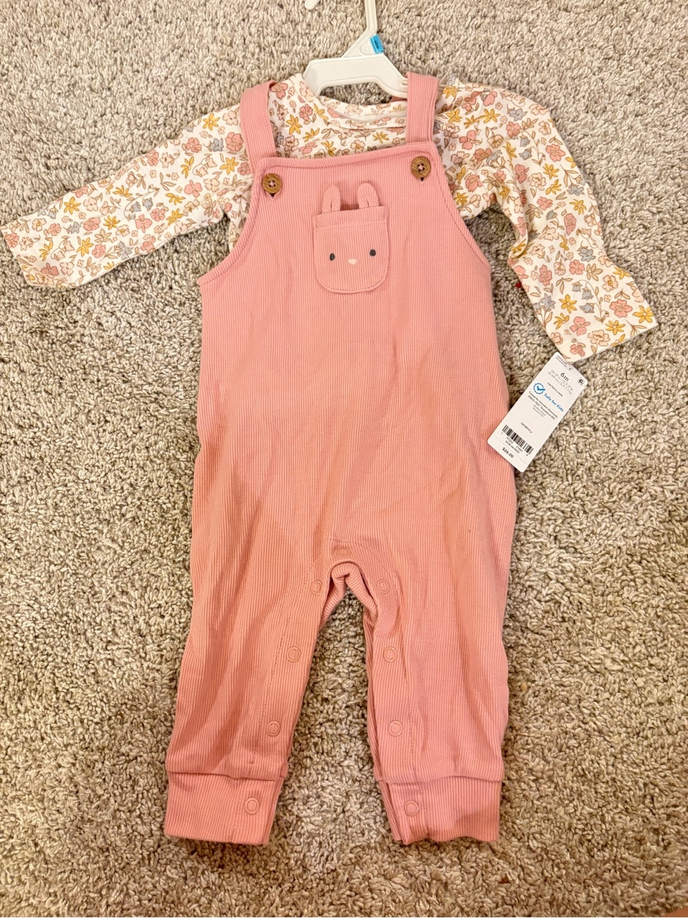 Carters NWT Pink bunny overalls size 6 months